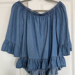 Jane and Delancey off-the-shoulder denim top